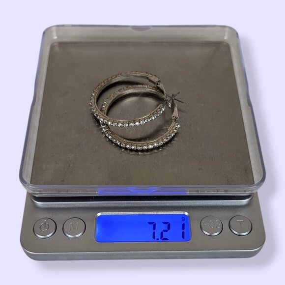 White Rhinestone Hoop Earrings - Picture 5 of 5